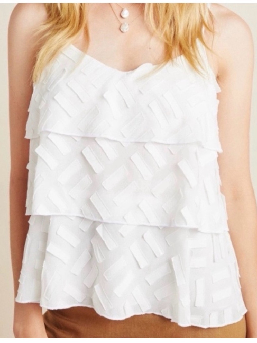 Women’s Anthropologie White Tiered Ruffle Camisole